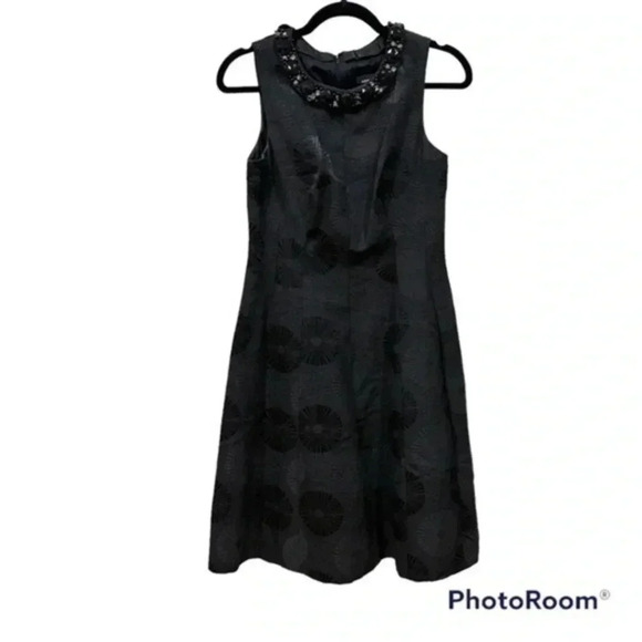 Adrianna Papell black textured printed dress with jeweled neckline 4 - Picture 1 of 8